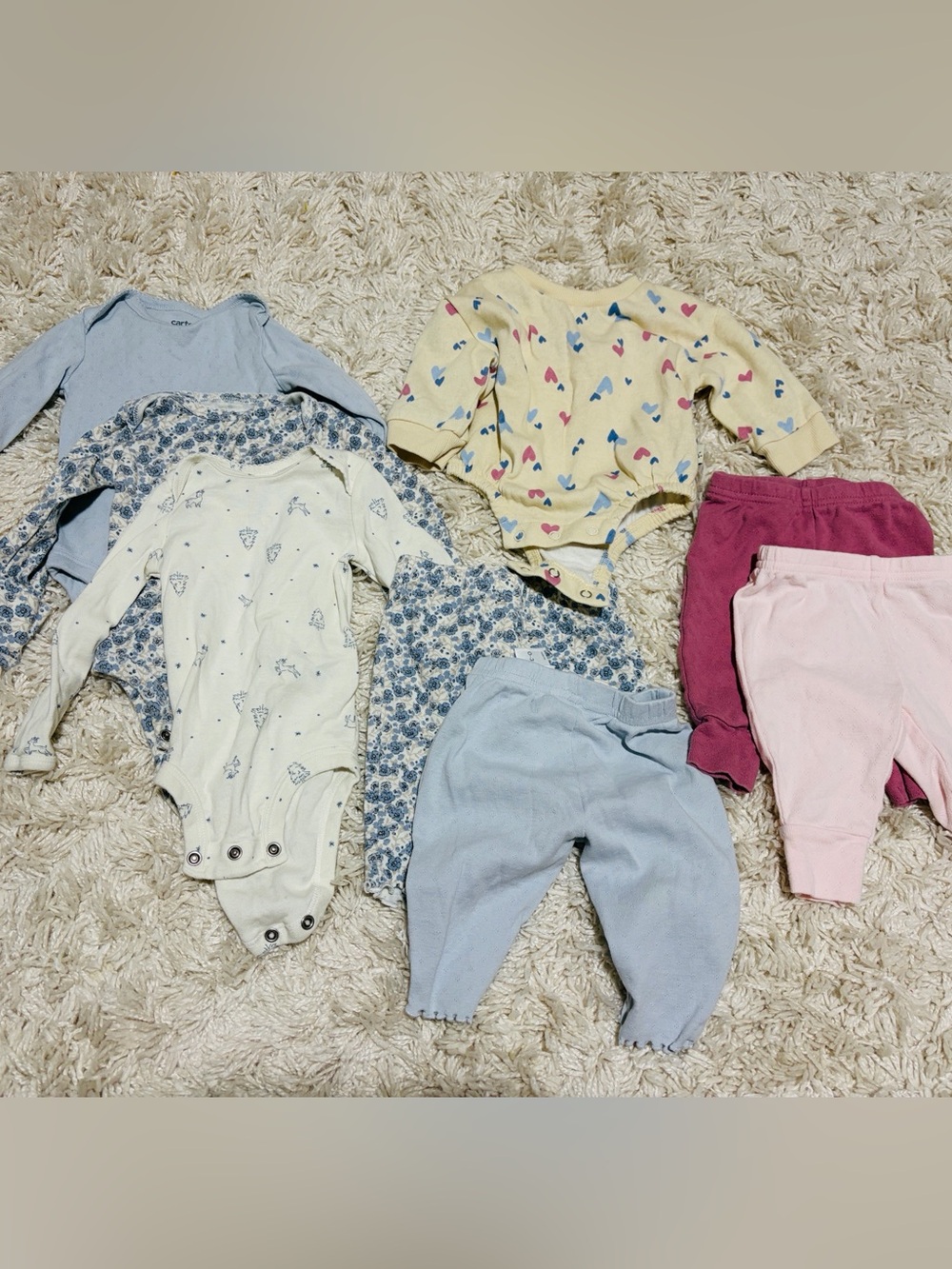Size 0-3 months baby girl matching long sleeve/pants outfits bundle